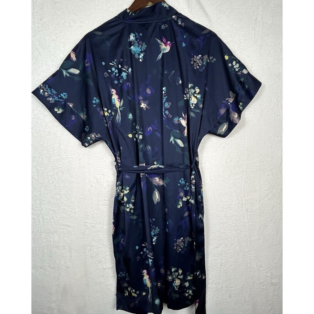 Soma Sensual Robe Wrap Kimono Floral Hummingbird Satin Boudoir Blue Size S/M - Picture 7 of 9